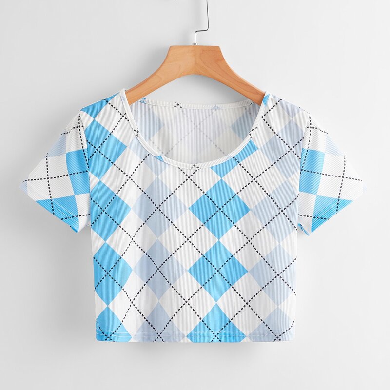 

Argyle Pattern Ribbed Tee, Multicolor