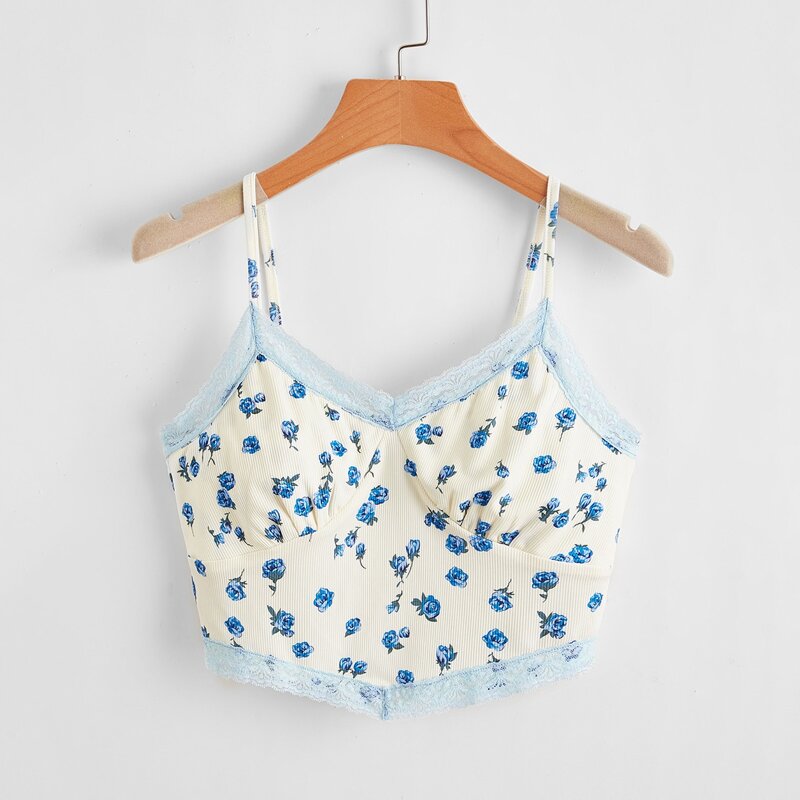 

Ditsy Floral Lace Trim Cami, Multicolor