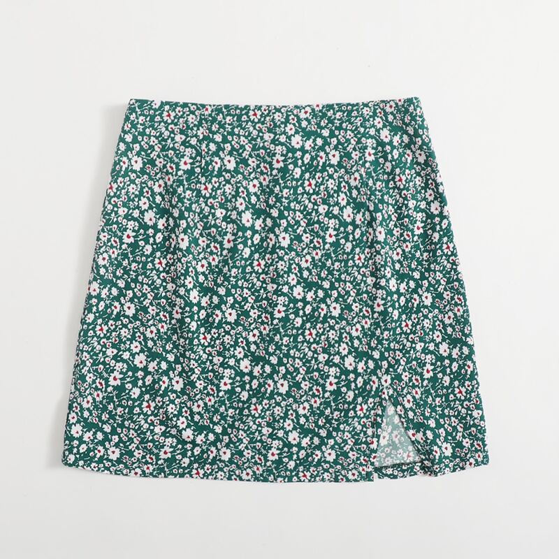 

Ditsy Flower Split Skirt, Green