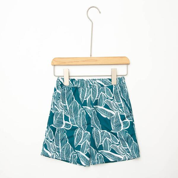 

Boys Leaf Random Print Swim Shorts, Multicolor