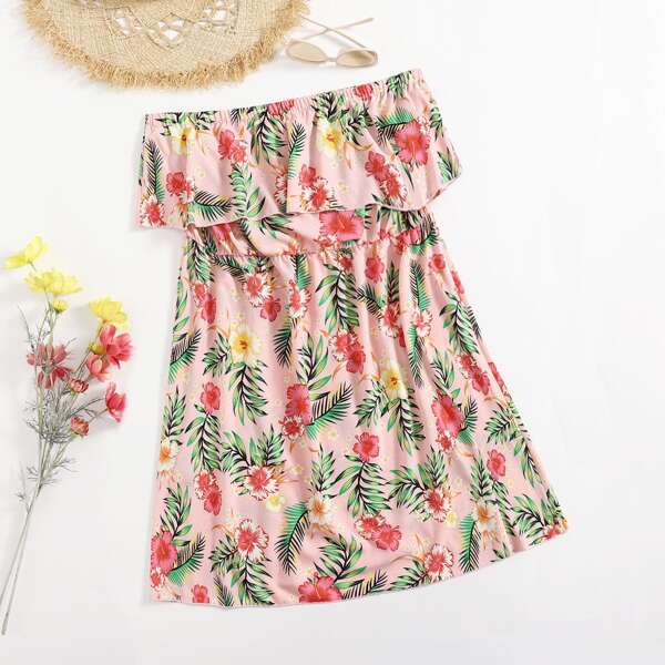 

Plus Allover Floral Ruffle Bardot Dress, Multicolor
