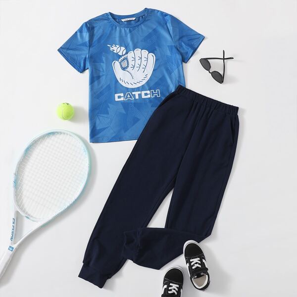 

Boys Letter & Graphic Print Tee & Sweatpants Set, Multicolor