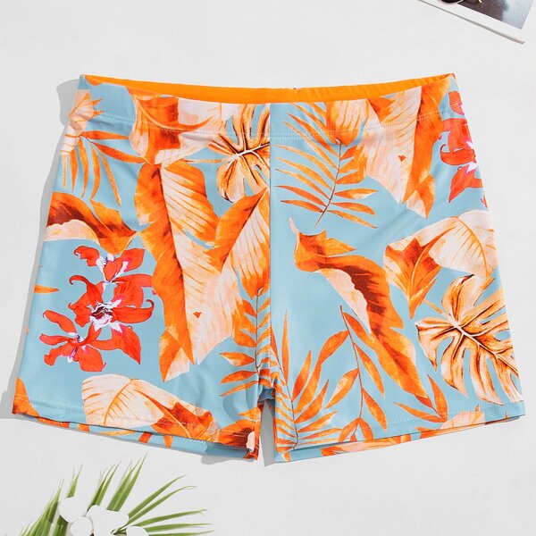 

Men Tropical Print Square Leg Swim Trunks, Multicolor