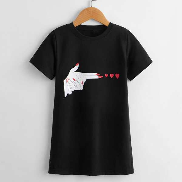 

Toddler Girls Gesture Print Tee Dress, Black