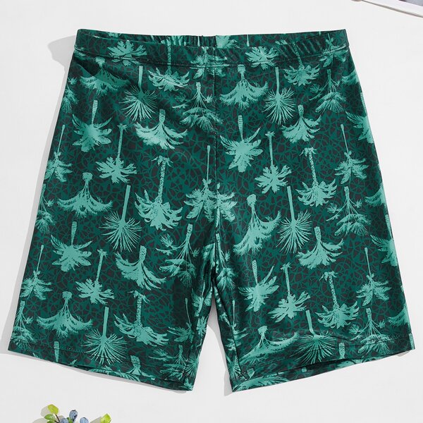 

Men Tropical Print Swim Trunks, Green