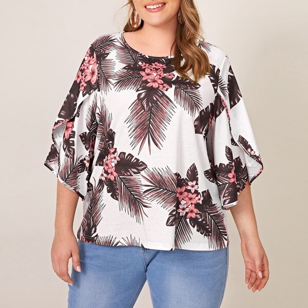 

Plus Floral & Tropical Print Blouse, Multicolor