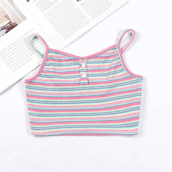 

Girls Button Front Rainbow Striped Cami Top, Multicolor