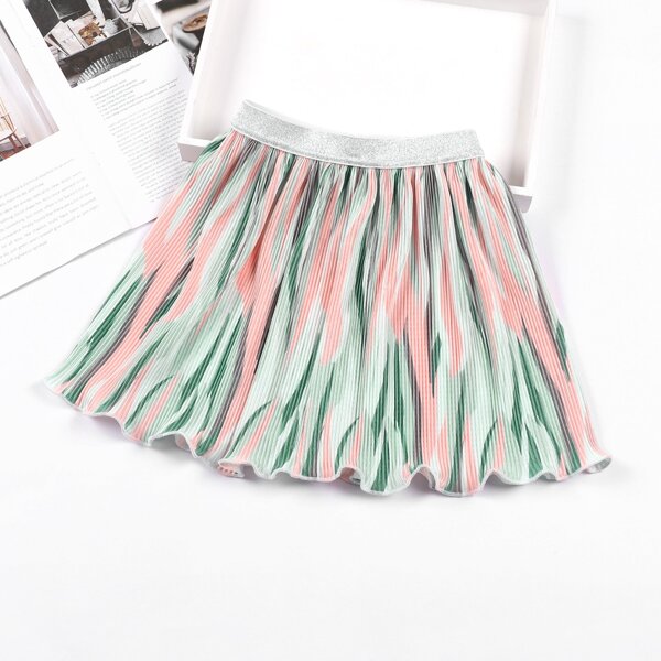 

Toddler Girls Graphic Print Plisse Lettuce Trim Skirt, Multicolor
