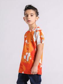 Boys Graffiti Print Short Sleeve Tee - Orange - View 4