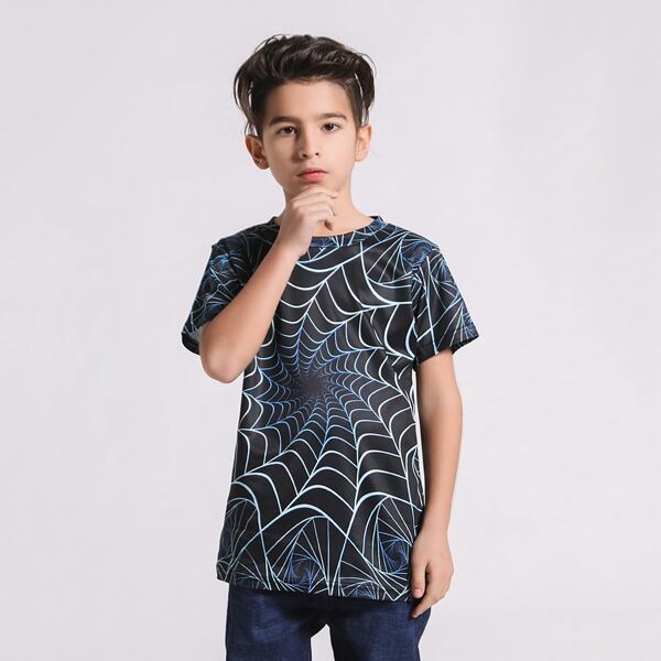 

Boys Cobweb Print Tee, Black