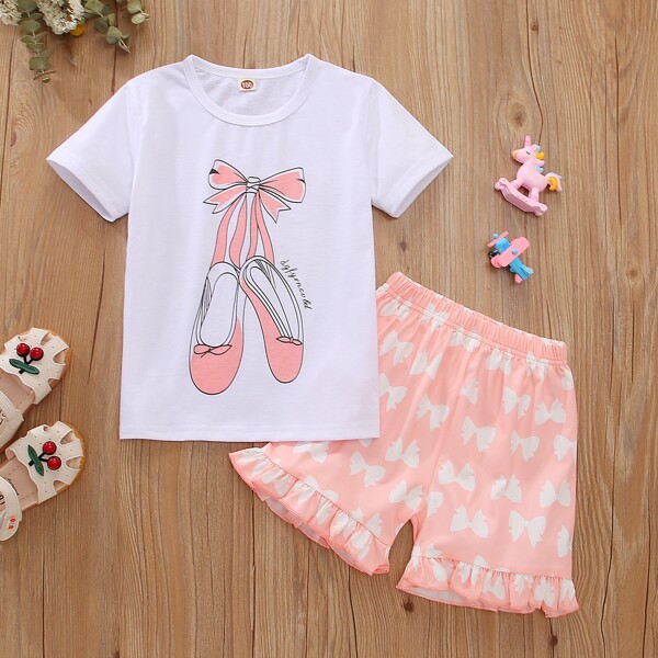 

Toddler Girls Bow & Letter Graphic Tee With Shorts, Multicolor