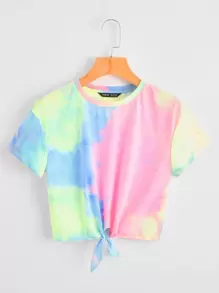 Muchica Áo thun Thắt nút Cà vạt nhuộm Giải trí - Nhiều màu - Xem 1