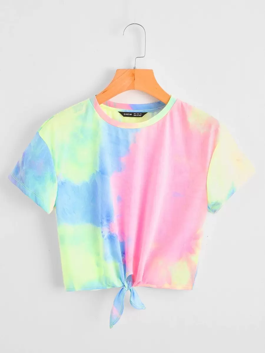 Muchica Áo thun Thắt nút Cà vạt nhuộm Giải trí - Nhiều màu - Xem 1