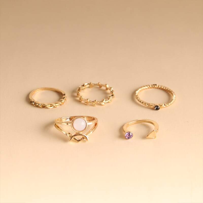 

5pcs Rhinestone Decor Ring, Gold