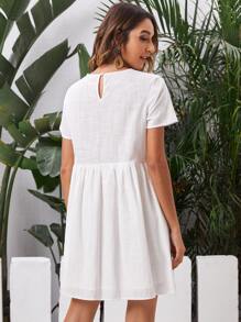 SHEIN Floral Embroidered Dress - White - View 2