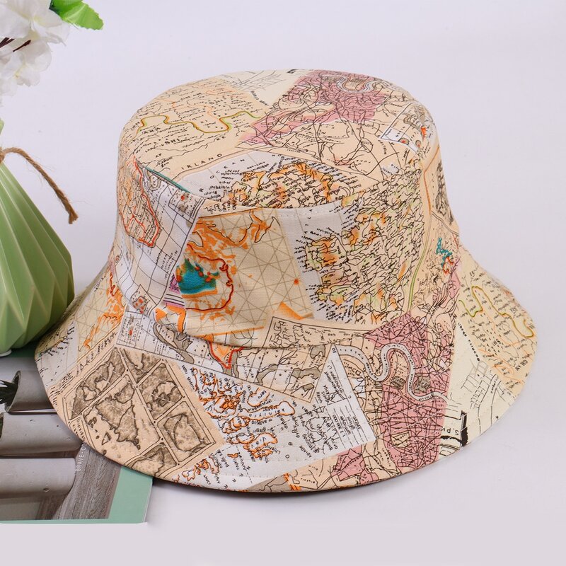 

Guys Map Print Bucket Hat, Multicolor