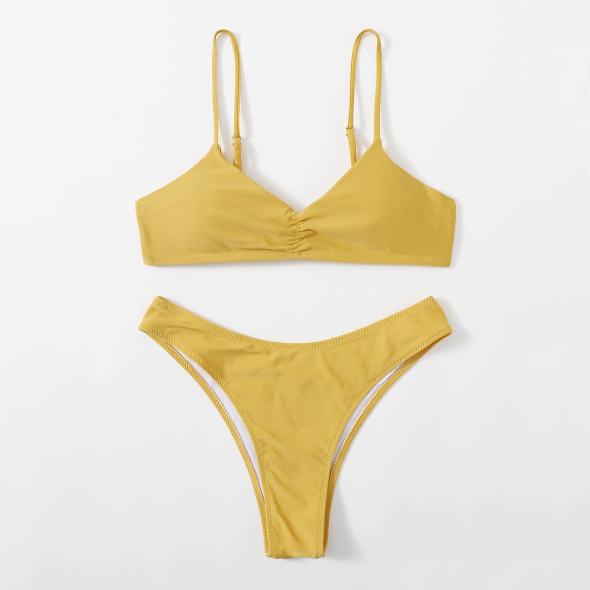 

Solid Plain Bikini Swimsuit, Yellow