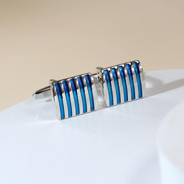 

1pair Men Geometric Cufflinks, Blue