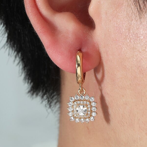 

Men Zircon Decor Drop Earrings, Gold