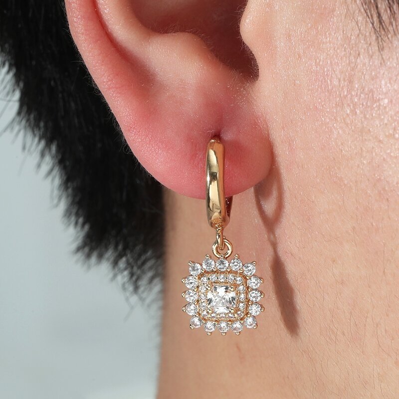 

Guys Zircon Decor Drop Earrings, Gold