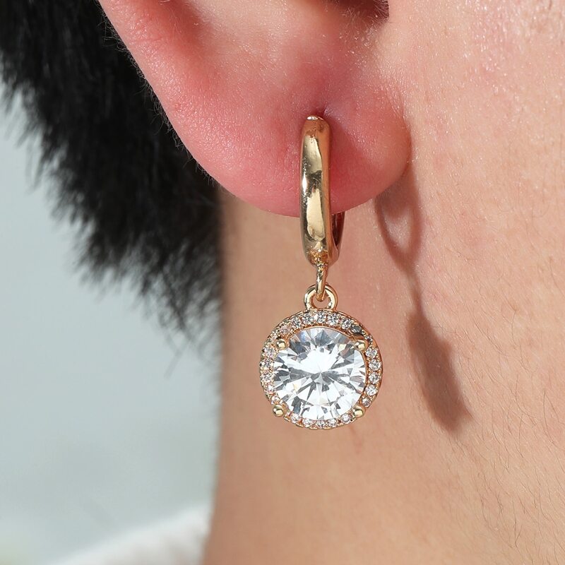 

Guys Zircon Decor Round Drop Earrings, Gold