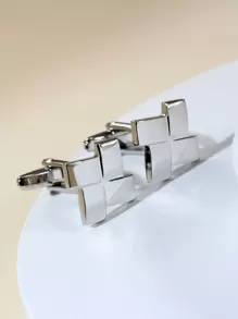 1 Pair Silver Cubic Cuff Links For Men - Silver - View 1