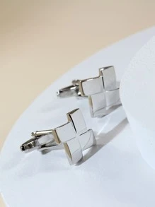 1 Pair Silver Cubic Cuff Links For Men - Silver - View 3