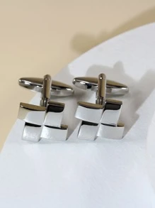 1 Pair Silver Cubic Cuff Links For Men - Silver - View 4