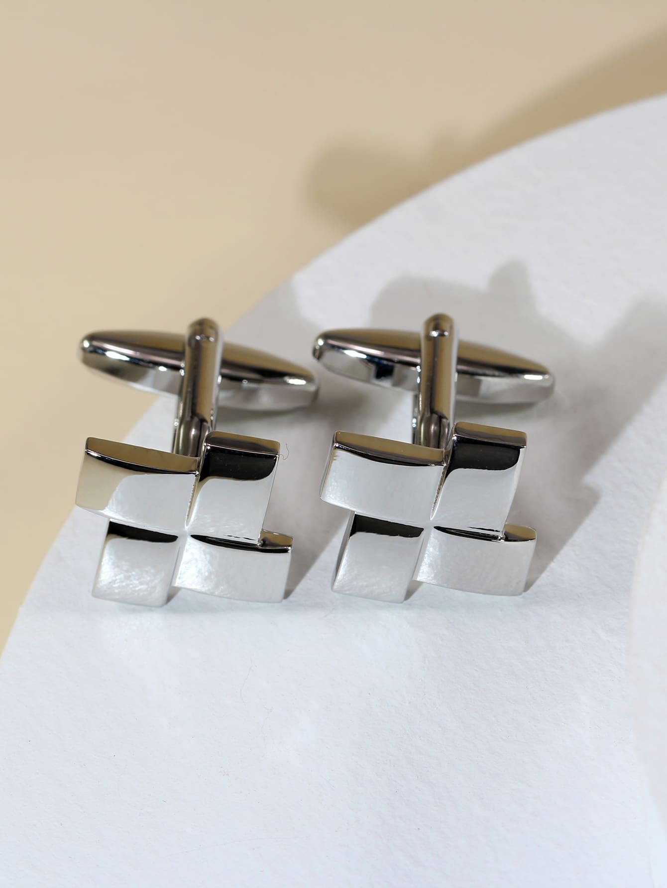 1 Pair Silver Cubic Cuff Links For Men - Silver - View 4