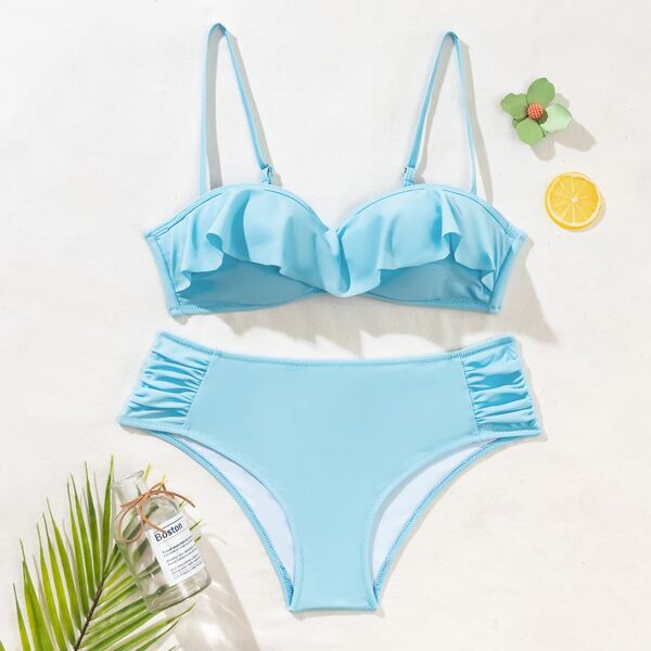 

Ruffle Decor Push Up Bikini Swimsuit, Baby blue
