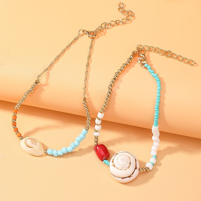 

2pcs Shell Beaded Anklet, Multicolor