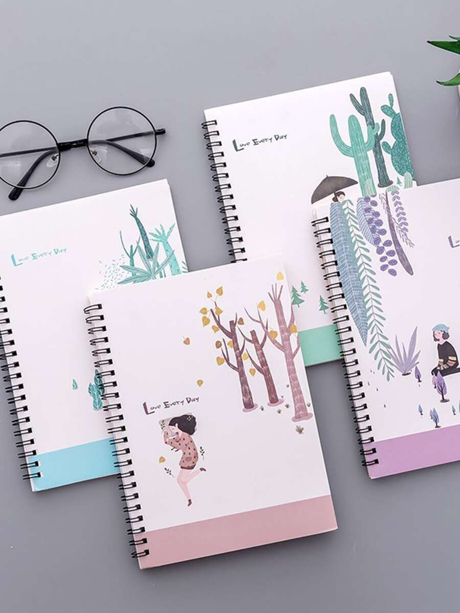 4入組卡通圖案套隨機螺旋筆記本