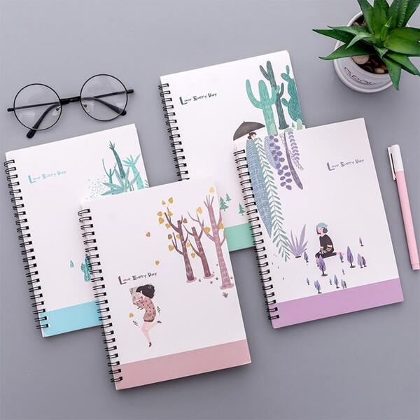 

4pcs Cartoon Graphic Cover Random Spiral Notebook, Multicolor