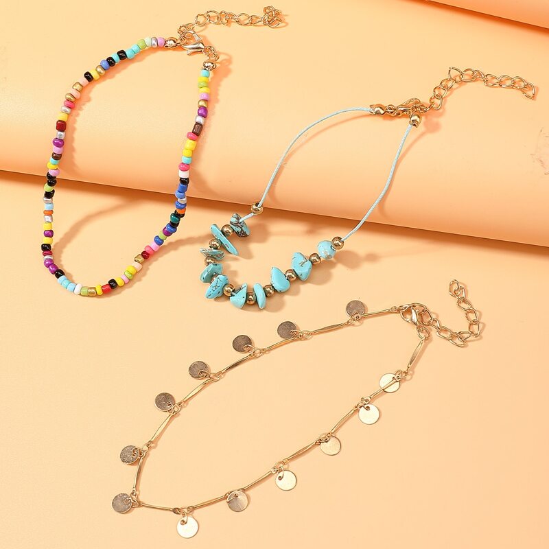 

3pcs Disc Beaded Anklet, Multicolor