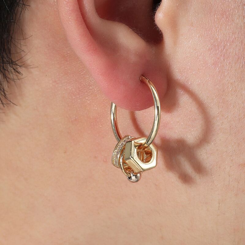 

Guys Zircon Decor Geometric Charm Earrings, Gold