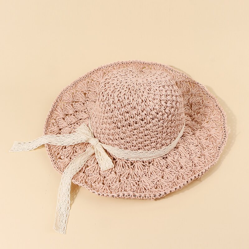 

Lace Bow Straw Hat, Pink
