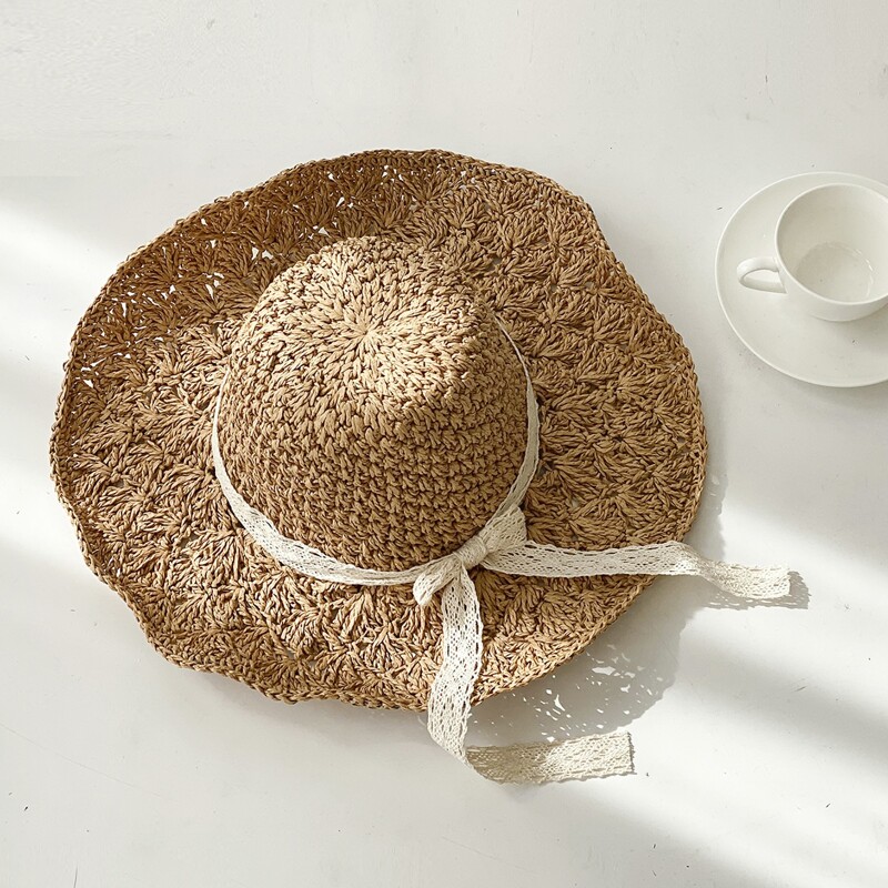

Lace Bow Straw Hat, Khaki