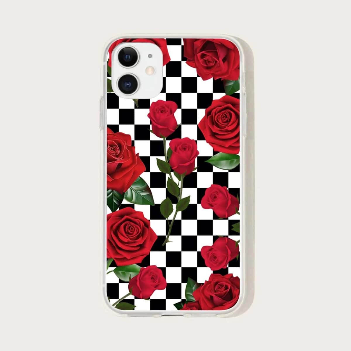 

Rose & Checkerboard Pattern Phone Case, Multicolor