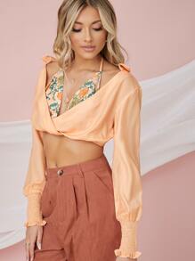 SHEIN Top 2 en 1 con fruncido con estampado floral - Naranja - Ver 5