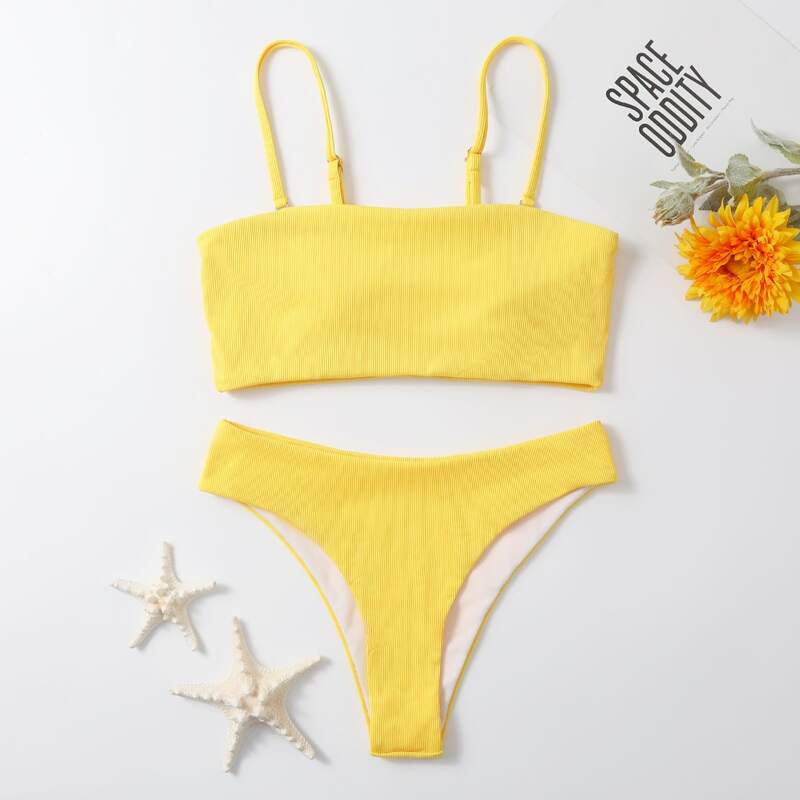 

Ribbed Cami Bikini Swimsuit, Yellow