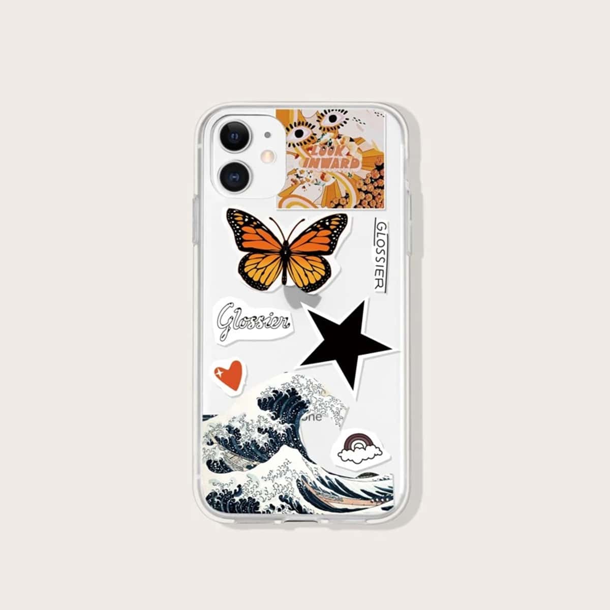 

Butterfly & Star Pattern Phone Case, Multicolor