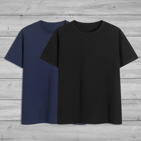 

Men 2pcs Solid Basic Tee, Multicolor