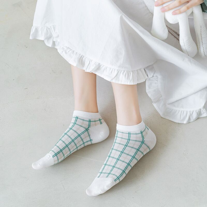 

1pair Plaid Ankle Socks, Multicolor