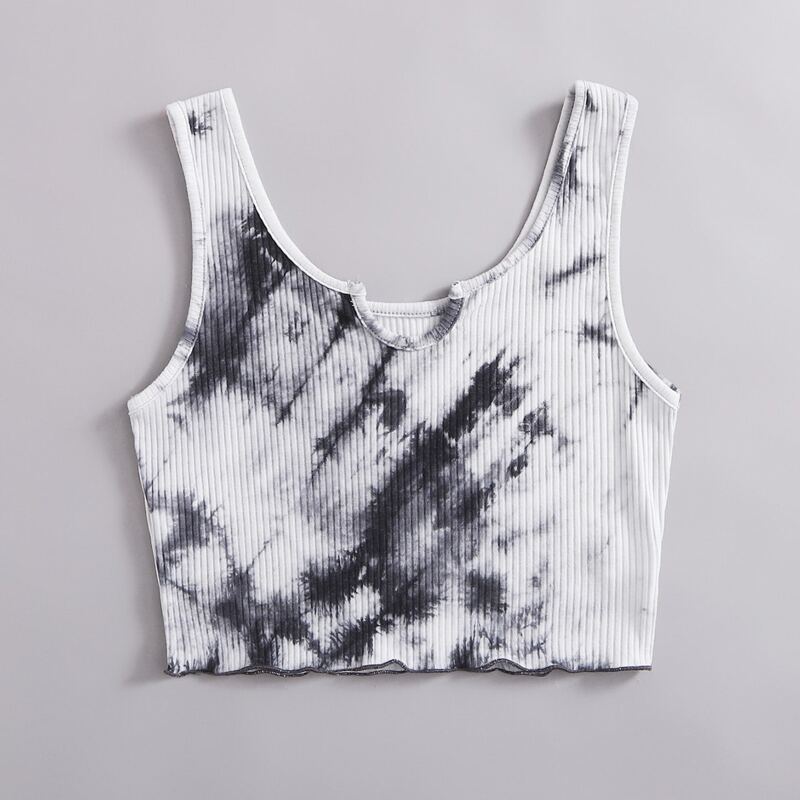 

Tie Dye Ribbed Tank Top, Black and white
