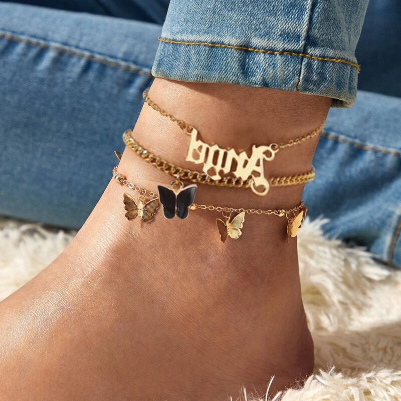 

3pcs Butterfly Chain Anklet, Gold