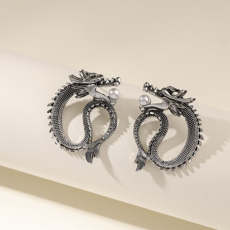 

1pair Dragon Design Earrings, Silver
