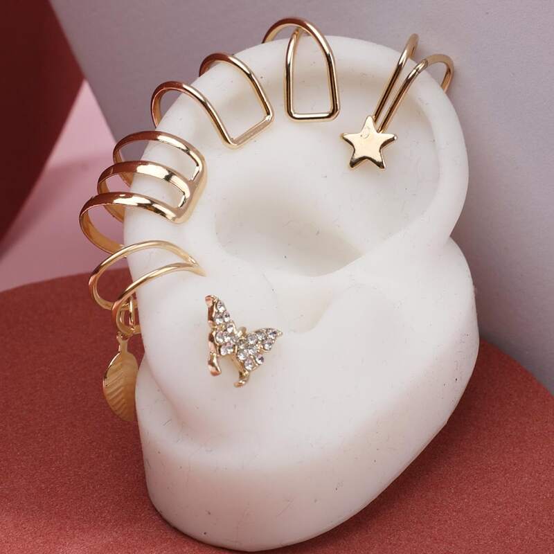

6pcs Butterfly & Leaf Earring Set, Gold