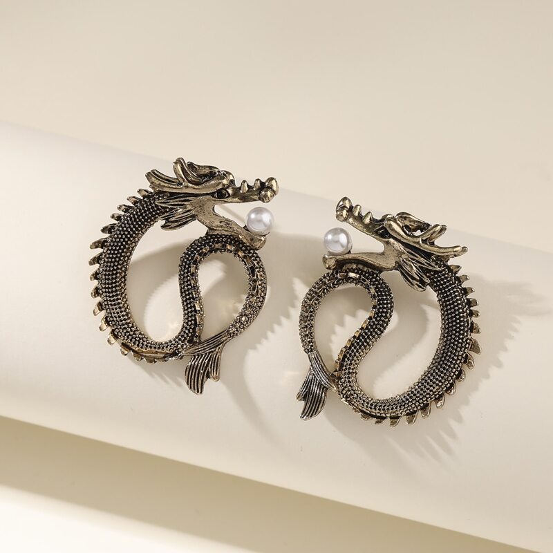 

1pair Dragon Design Earrings, Bronze