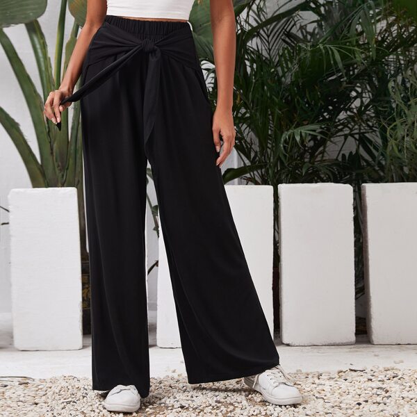 

Tie Front Wide Leg Pants, Black