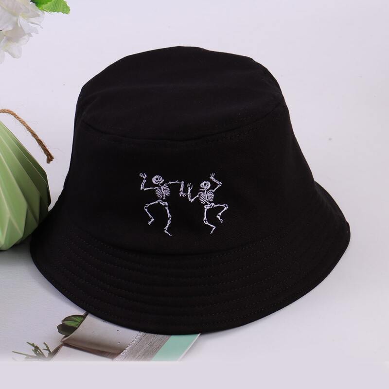 

Skull Embroidery Bucket Hat, Black